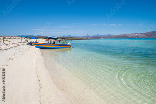 Coronado island with white sand beach and crystal clear water, the concept of nature and vacations in a tranquil sea. Sea of Cortes Loreto Baja California Sur. MEXICO