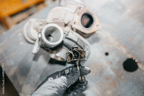 breakdown of the turbine of the car engine, broken impeller.