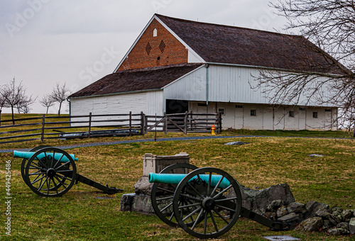 Photo of The Trostle Barn and Cannons, Gettysburg National Military Park, Pennsylvania USA