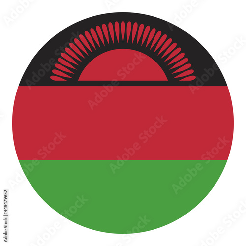 Colored Malawi flag. Vector illustration of circle Malawi flag