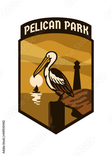 vintage park badge design of pelican bird