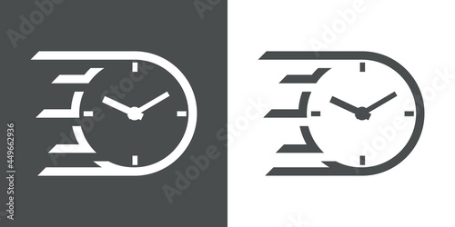 Logotipo esfera de. reloj simple con lineas de velocidad en fondo gris y fondo blanco