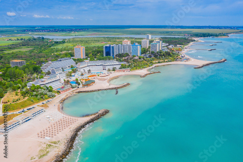 Black Sea, Romania. Aerial view of Neptun-Olimp beach.