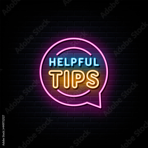 helpful tips neon text. neon sign. neon symbol