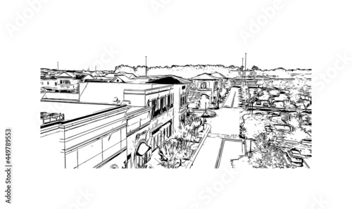 Building view with landmark of Jackson is the capital city in Mississippi. Hand drawn sketch illustration in vector.