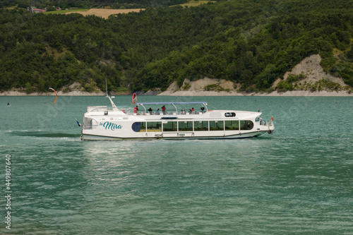 view on the mira boat on the lake of monteynard