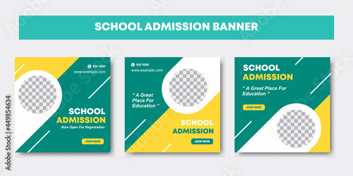 School admission Editable minimal square banner template collection. Kids school education flyer brochure design with yellow and tosca pastel color. Vector layout design for digital marketing