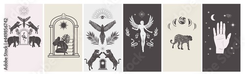 Collection of stories design template with astrology and mystical elements. Editable vector illustration.