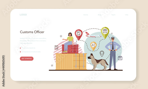 Customs officer web banner or landing page. Passport control