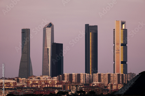 Madrid Skyline with Cuatro Torres Business Area in Madrid, Spain