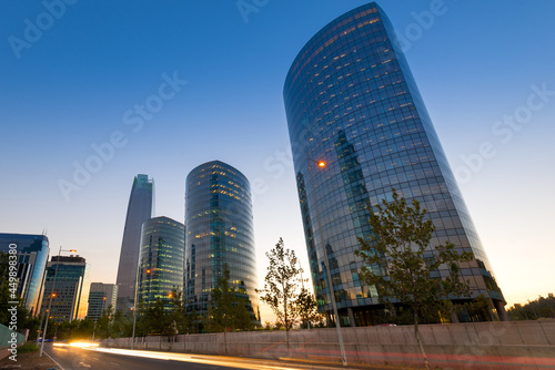 Skyline of modern office buildings at financial district in Santiago de Chile