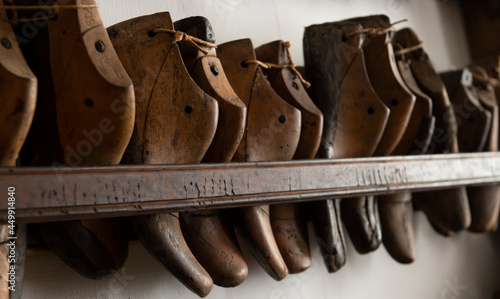 antique wooden shoes used by cobbler