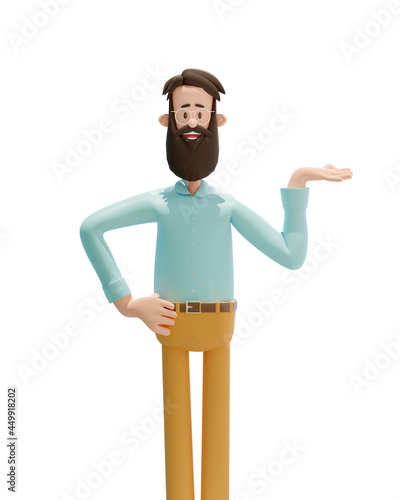 jeune cadre hipster cheveux court longue barbe chemise bleu et pantalon beige