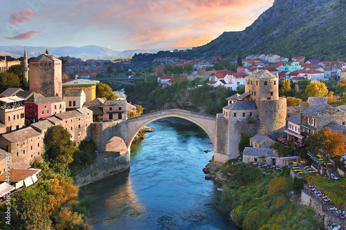 Historical Mostar Bridge known also as Stari Most or Old Bridge in Mostar, Bosnia and Herzegovina