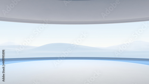 Futuristic product showcase background. Modern blank space display with environment. 3D rendering.