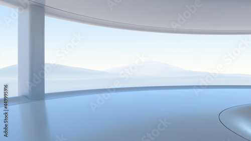 Futuristic product showcase background. Modern blank space display with environment. 3D rendering.