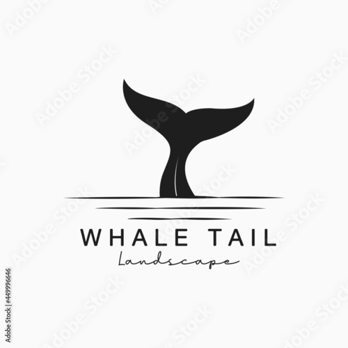 Whale tail logo vintage illustration symbol template design. Logo concept silhouette landscape of whale swimming in the sea ocean water