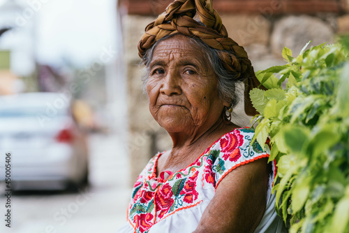 Latin old woman in Oaxaca. Old town center