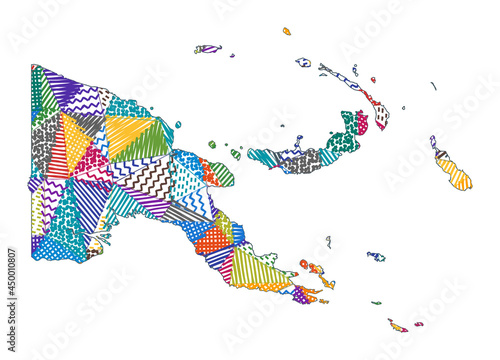 Kid style map of Papua New Guinea. Hand drawn polygons in the shape of Papua New Guinea. Vector illustration.