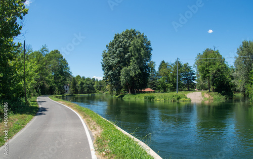 120 km long cycle path in the Ticino park connects Sesto Calende to Pavia.Lombardy, Italy.