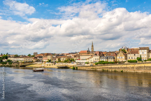 View at the Bergerac town from bridge over Dordogne river - France