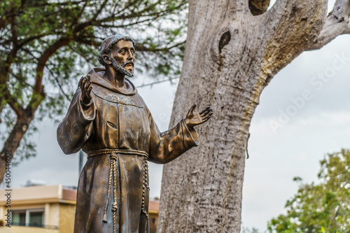 Statue of St Francis of Assisi outside of Franciscan complex of the Church of Santa Maria del Pozzo in Somma Vesuviana, Naples. Located on area occupied by an ancient medieval church.