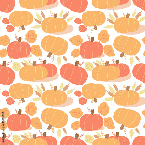 Pumpkin fall vector seamless pattern, hand drawn thanksgiving background. Autumn illustration
