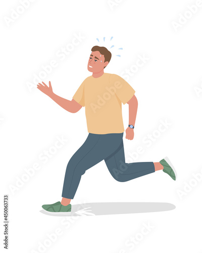 Man with chronic lateness semi flat color vector character. Full body person on white. Scatterbrained behaviour isolated modern cartoon style illustration for graphic design and animation