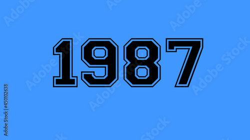 1987 number black lettering blue background