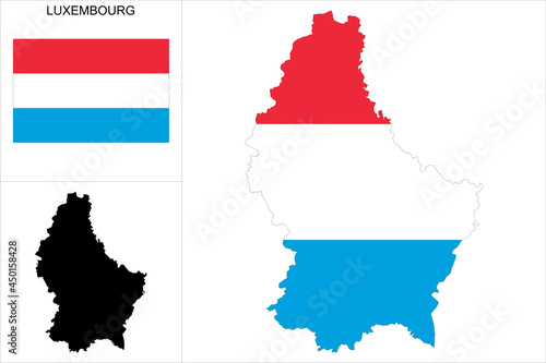 Carte du Luxembourg avec fond drapeau luxembourgeois - Carte sous forme de motif noir et drapeau luxembourgeois disponibles séparément