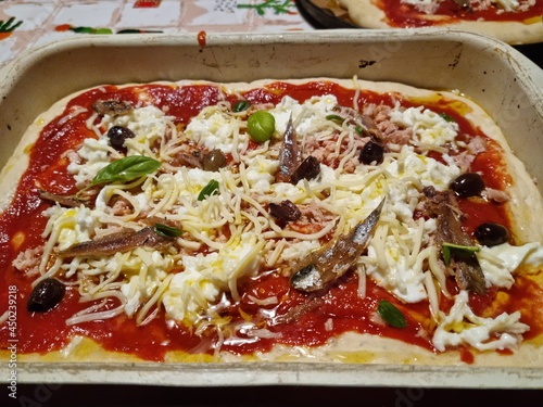 pizza with anchovies and mozzarella of bufala
