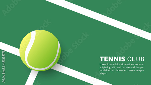 Tennis ball on the white line in the green tennis court , Illustrations for use in online sporting events , Illustration Vector EPS 10
