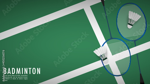 White badminton shuttlecock out line white line on green background badminton court indoor badminton sports wallpaper with copy space , illustration Vector EPS 10