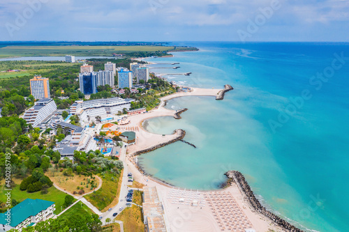 Black Sea, Romania. Aerial view of Olimp beach.