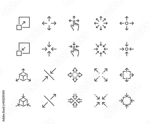 Simple Set of Scaling Related Vector Line Icons. Contains such Icons as Increase, Decrease, Resize and more. Editable Stroke. 48x48 Pixel Perfect.