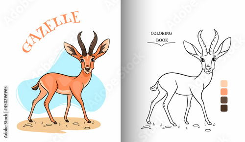 Animal character funny gazelle in cartoon style coloring page.