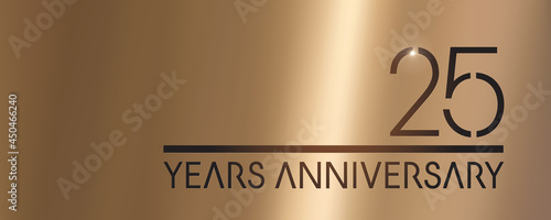 25 years anniversary vector logo, icon. Graphic symbol with metallic number for 25th anniversary
