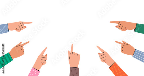Hand pointing gesture. Raised hands with a pointing finger.Several pointing hands. 