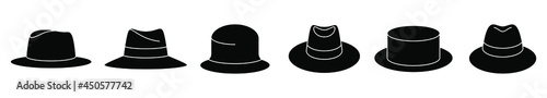 Classic panama hat icon. Set of vintage panama hat icons. Vector illustration. Panama hat vector icons. Black hat icons