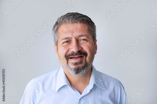 Toothless Man, smiling toothless man on a gray background