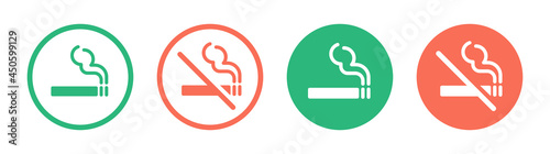 Smoking area and non smoking area icon symbol on circle design.
