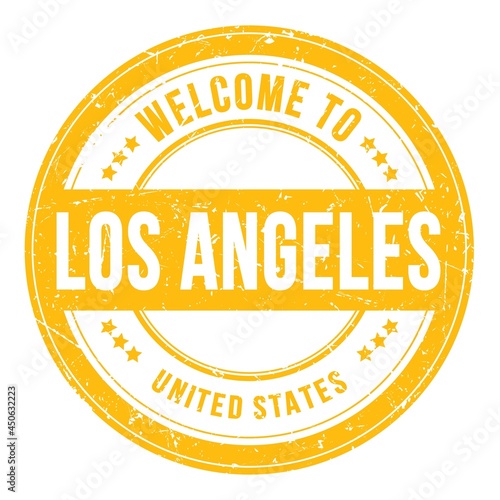 WELCOME TO LOS ANGELES - UNITED STATES, words written on yellow stamp