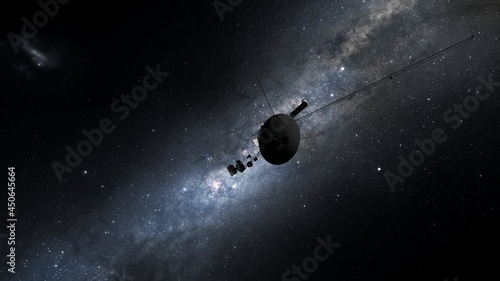 Voyager 1 in space, the most distant object, Voyager 1, Voyager probe outside the solar system 3d render