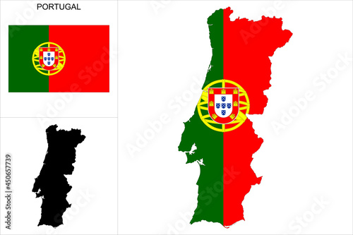 Carte du Portugal avec fond drapeau portugais - Carte sous forme de motif noir et drapeau portugais disponibles séparément
