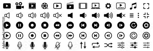 Media player icons collection. Video player icons. Audio player. Cinema icon. Vector