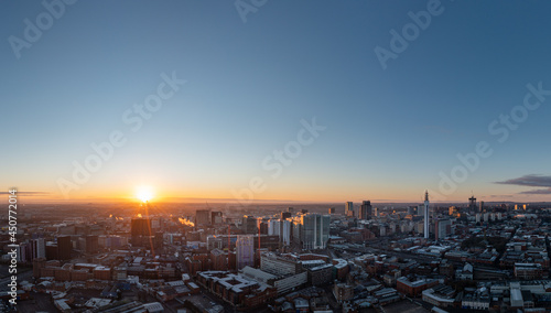 sunrise over Birmingham city skyline