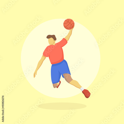 Man Playing Basketball in Flat Design Illustration