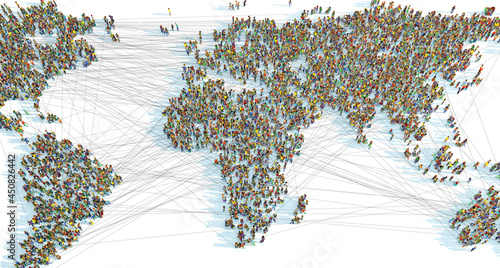 A world map consisting of thousands of connected people - 3d illustration