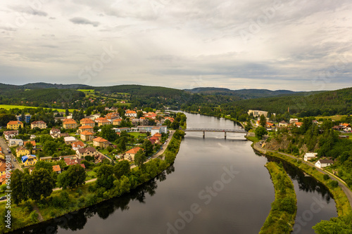 The Kamýk Hydroelectric Power Station also forms a part of the Vltava Cascade. Dam on Vltava river, Kamyk nad Vltavou, Central Bohemian region, Czech republic.