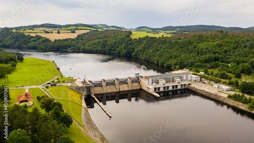The Kamýk Hydroelectric Power Station also forms a part of the Vltava Cascade. Dam on Vltava river, Kamyk nad Vltavou, Central Bohemian region, Czech republic.